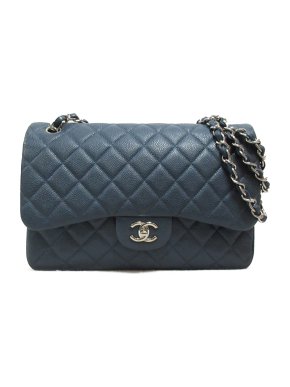 Chanel Blue Caviar Leather Jumbo Classic Double Flap Bag