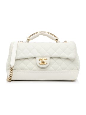 Chanel White Quilted Leather Medium Globe Trotter Flap Bag