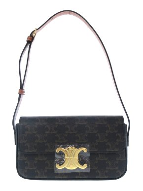 Celine Black Fabric Logo Triomphe Claude Shoulder Bag
