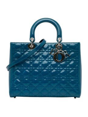 Turquoise Blue Large Patent Cannage Lady Dior