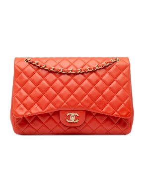 Chanel Orange Lambskin  Maxi  Single Flap Bag