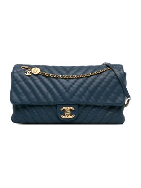Chanel Navy Jumbo Chevron Medallion Single Flap Bag