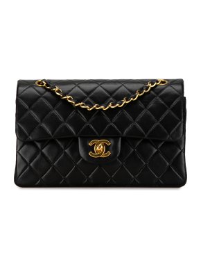 Chanel Vintage Black Small Classic Lambskin Double Flap Bag