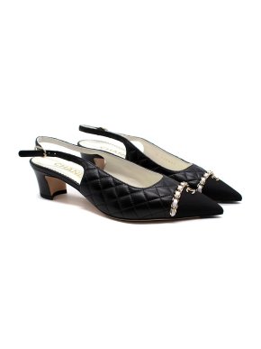 Chanel Lambskin Black Quilted Cap Toe CC Chain Slingback pumps