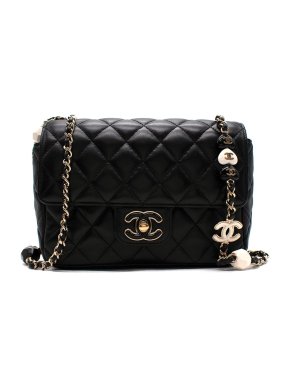Chanel Black Lambskin Mini Flap Heart Chain Bag