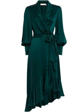 Zimmermann Teal Silk Wrap Midi Dress