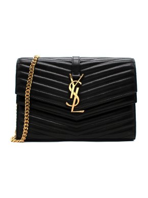 Saint Laurent Black Cassandre  Envelope Wallet on Chain 1