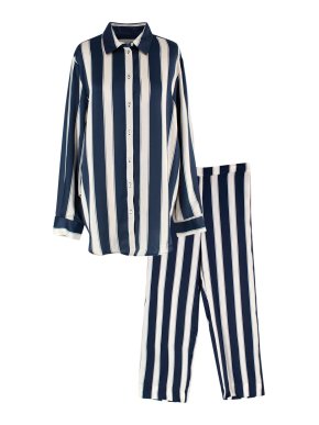Asceno Blue and Cream Stripe London Pyjama Set