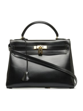Hermes Kelly 32 Sellier in Black Box Calf Leather with Gold Hardware