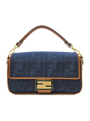 Fendi Zucca Embroidered Denim Baguette Bag