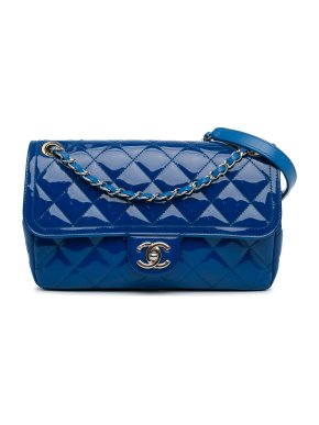 Chanel Blue Patent Leather Medium Coco Shine Flap Bag
