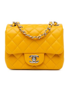 Chanel Yellow Lambskin Mini Square Single Flap Bag