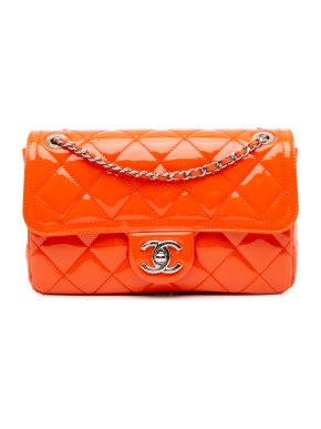 Chanel Small Orange Patent Coco Shine Flap Bag