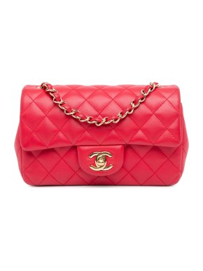 Chanel Red Lambskin Mini Rectangular Single Flap Bag