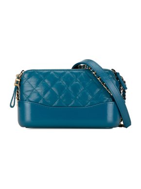 Chanel Teal Aged Calfskin Gabrielle Double Zip Clutch with Chain