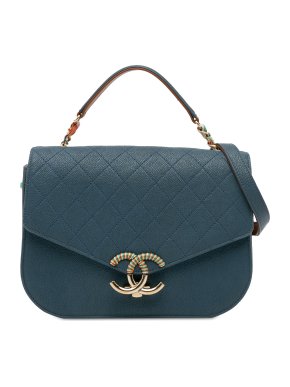 Chanel Blue Caviar Leather Medium Paris Cuba Thread Around Flap