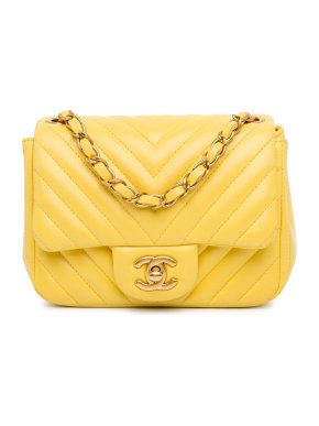 Chanel Yellow Chevron Mini Square Single Flap Bag