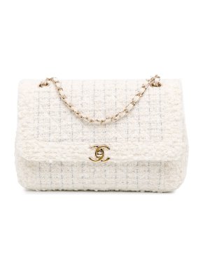Chanel White Medium Tweed Single Flap
