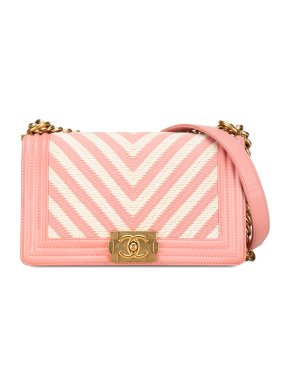 Chanel Pink Medium Braided Chevron Boy Bag