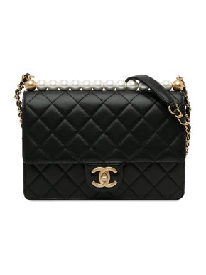 Chanel Black Goatskin Medium Chic Pearls Flap Bag