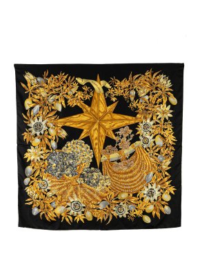 Hermes Black 'Passiflores' Silk Scarf