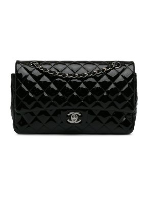 Chanel Black Patent Leather Medium  Double Flap Bag
