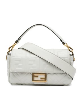 Fendi White Zucca Embossed Baguette Bag