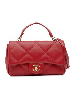 Chanel Red Lambskin Small Easy Carry Single Flap Bag