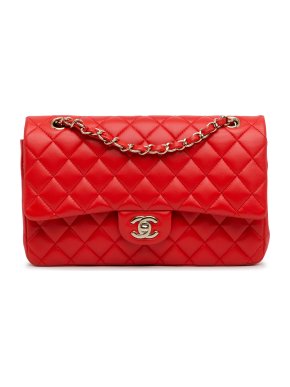 Chanel Red Lambskin Medium Double Flap Bag