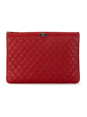 Chanel Red Caviar Leather Large Quilted  Boy O Case Clutch