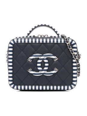 Chanel Navy Small Caviar CC Filigree Vanity Case