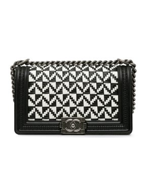 Chanel Hermes Black and White Medium Woven Boy Bag