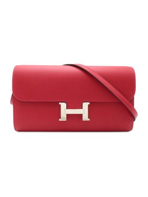 Hermes Constance Long To Go Wallet in Rouge Casaque Epsom Leather with Palladium Hardware