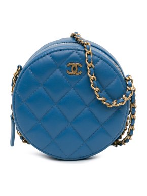 Chanel Blue Quilted Lambskin Round Clutch with Chain