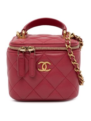 Chanel Red Mini Lambskin Top Handle Vanity Case with Chain