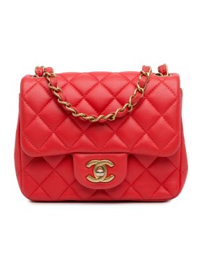 Chanel Red Lambskin Mini Square Single Flap Bag