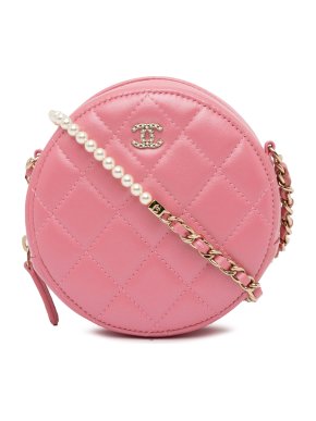 Chanel Pink Quilted Lambskin Round Pearl Clutch with Chain