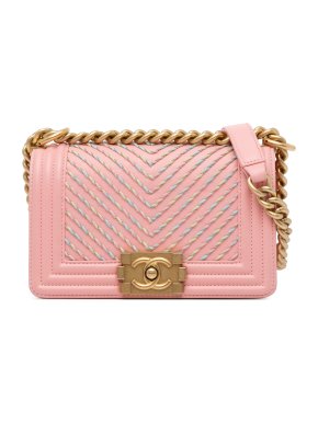 Chanel Pink Small Lambskin Chevron Embroidered Boy Bag
