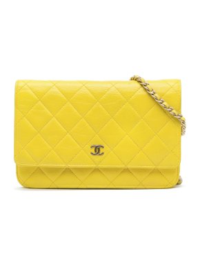 Chanel Yellow Classic Lambskin Wallet on Chain