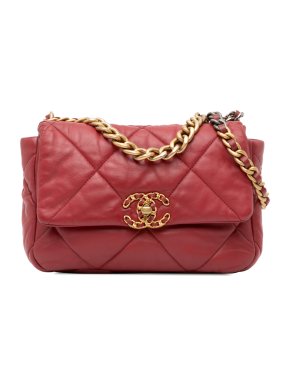 Chanel Red Lambskin Medium 19 Flap Bag