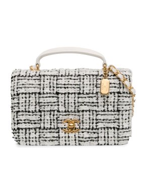 Chanel White CC Quilted Tweed Top Handle Full Flap