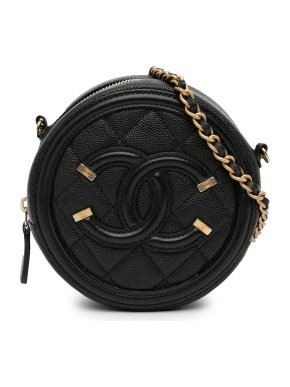 Chanel Black Caviar CC Filigree Round Crossbody Bag