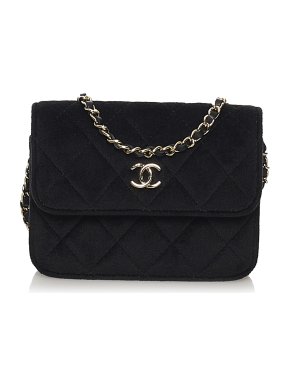 Chanel Black Velvet Pearl Crush Flap Bag