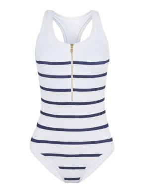 Heidi Klein Striped Racer Back Zip Up Swimsuit