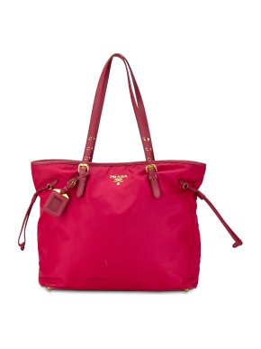 Prada Red Saffiano-Trimmed Tessuto Tote