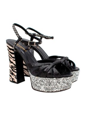 Saint Laurent Python, Glitter & Ponyskin Platform Sandals