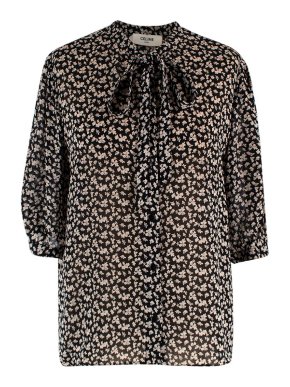 Celine Black Floral Bow Tie Detailed Blouse