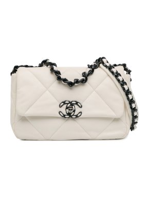 Chanel White Leather Medium Lambskin 19 Flap