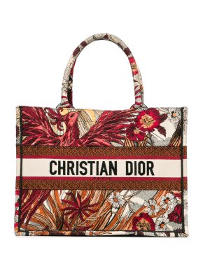 Dior Red Embroidered Canvas Phoenix Medium Book Tote