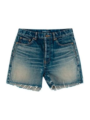 Saint Laurent Stonewashed Mid Blue Denim Cut-Off Shorts